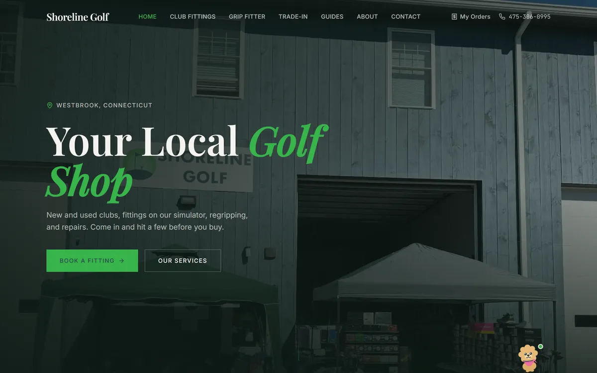 Shoreline Golf — screenshot of the live site